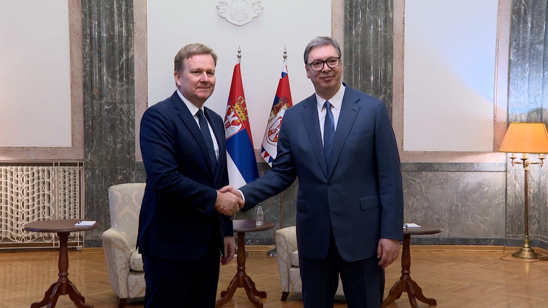 Beograd, predsednik Srbije Aleksandar Vucic se sastaje sa specijalnim izaslanikom Evropske unije za dijalog Beograda i Pristine Peterom Sorensenom, pokrivanje